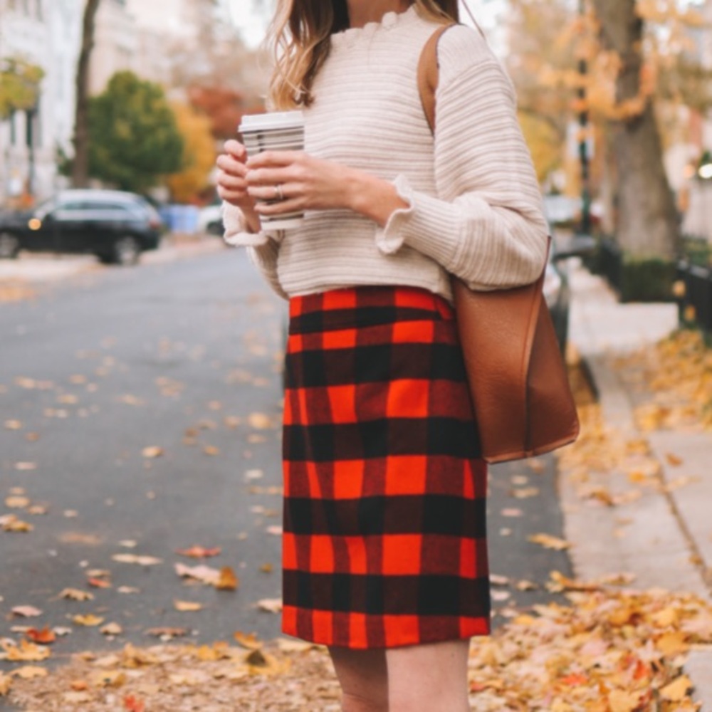J. Crew Wool-Blend A-Line Skirt in Buffalo Check